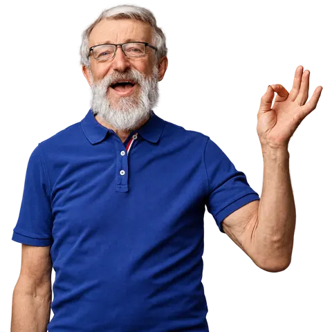 A smiling older man giving an OK sign